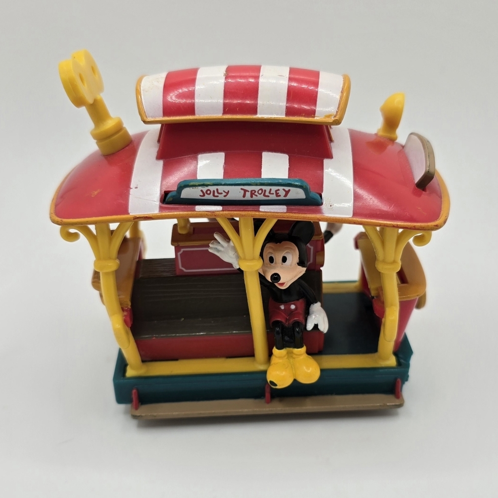 Vintage Disney's Toon Town Jolly Trolley Mickey And Minnie Pullback Toy 4"